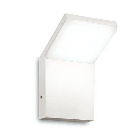 The Brillix Outdoor LED Wall Light 9W 3000K - White features a contemporary, rectilinear design with a white finish. It delivers energy-efficient illumination and emits a gentle glow that is subtly angled downward against a plain white backdrop, making it perfect for enhancing outdoor spaces.