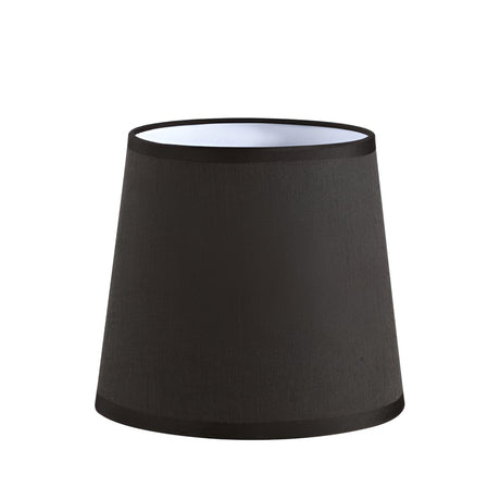 The Aethera Cone Lampshade in black, measuring 16cm, showcases a modern design with a tapered cylindrical shape. It has a smooth surface that is perfect for contemporary interiors, and its interior is white.