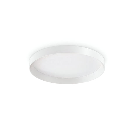The ceiling is adorned with the Spark LED Flush Light 26W 4000K - White, 45cm, featuring a modern circular design with a white frame and frosted glass cover, exemplifying energy-efficient LED technology against a plain white backdrop.