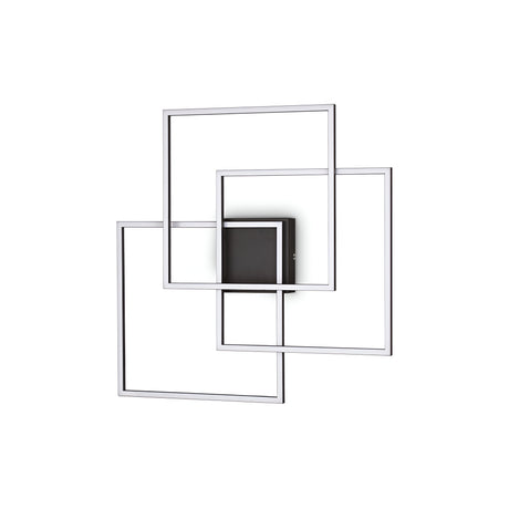 The Prios LED Ceiling Light 35W 3000K in Black features a modern design with three overlapping square frames in a silver finish. This geometric wall light incorporates a central matte black rectangular base, embodying a minimalist and contemporary style that's perfect for modern spaces and interiors. It's ideal as an accent piece for your ceiling lighting needs.