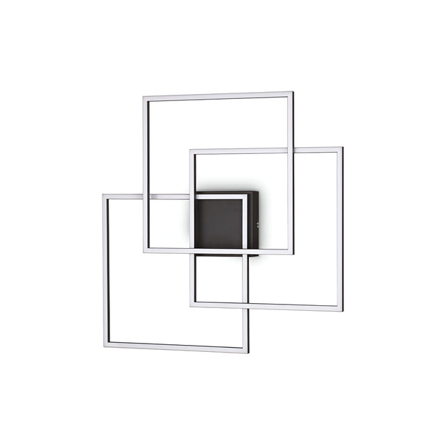 The Prios LED Ceiling Light 35W 3000K in Black features a modern design with three overlapping square frames in a silver finish. This geometric wall light incorporates a central matte black rectangular base, embodying a minimalist and contemporary style that's perfect for modern spaces and interiors. It's ideal as an accent piece for your ceiling lighting needs.