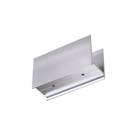 Introducing the Ignitia Seamless Connector for Suspension Light, a contemporary rectangular metallic silver wall-mounted fixture ideal for modern interiors. With its minimalist design, flat panel, and concealed light source, this seamless light enhances any space beautifully. Presented against a simple white backdrop.