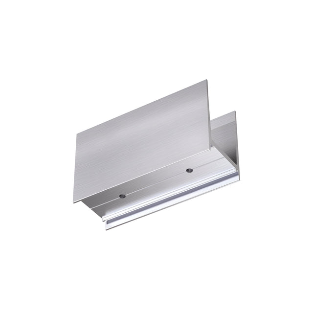 Introducing the Ignitia Seamless Connector for Suspension Light, a contemporary rectangular metallic silver wall-mounted fixture ideal for modern interiors. With its minimalist design, flat panel, and concealed light source, this seamless light enhances any space beautifully. Presented against a simple white backdrop.
