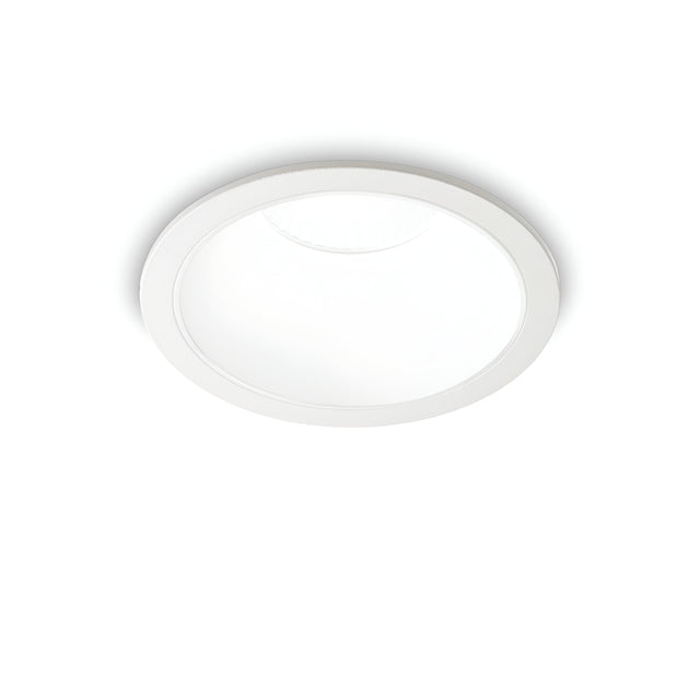The Sally LED Round Recessed Trim Downlight - 20W, 3000K in white is displayed against a plain white background, highlighting its sleek design. This downlight serves as an example of energy-efficient lighting ideal for modern interiors.