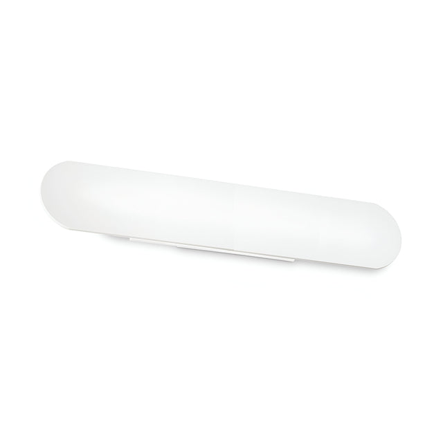 Introducing the Luster Wall Light 30W 3000K - White, 60cm: an elongated, oval-shaped ceiling light fixture with a sleek design. This modern LED light features a smooth, glossy finish and is expertly mounted on a white surface for an elegant touch.