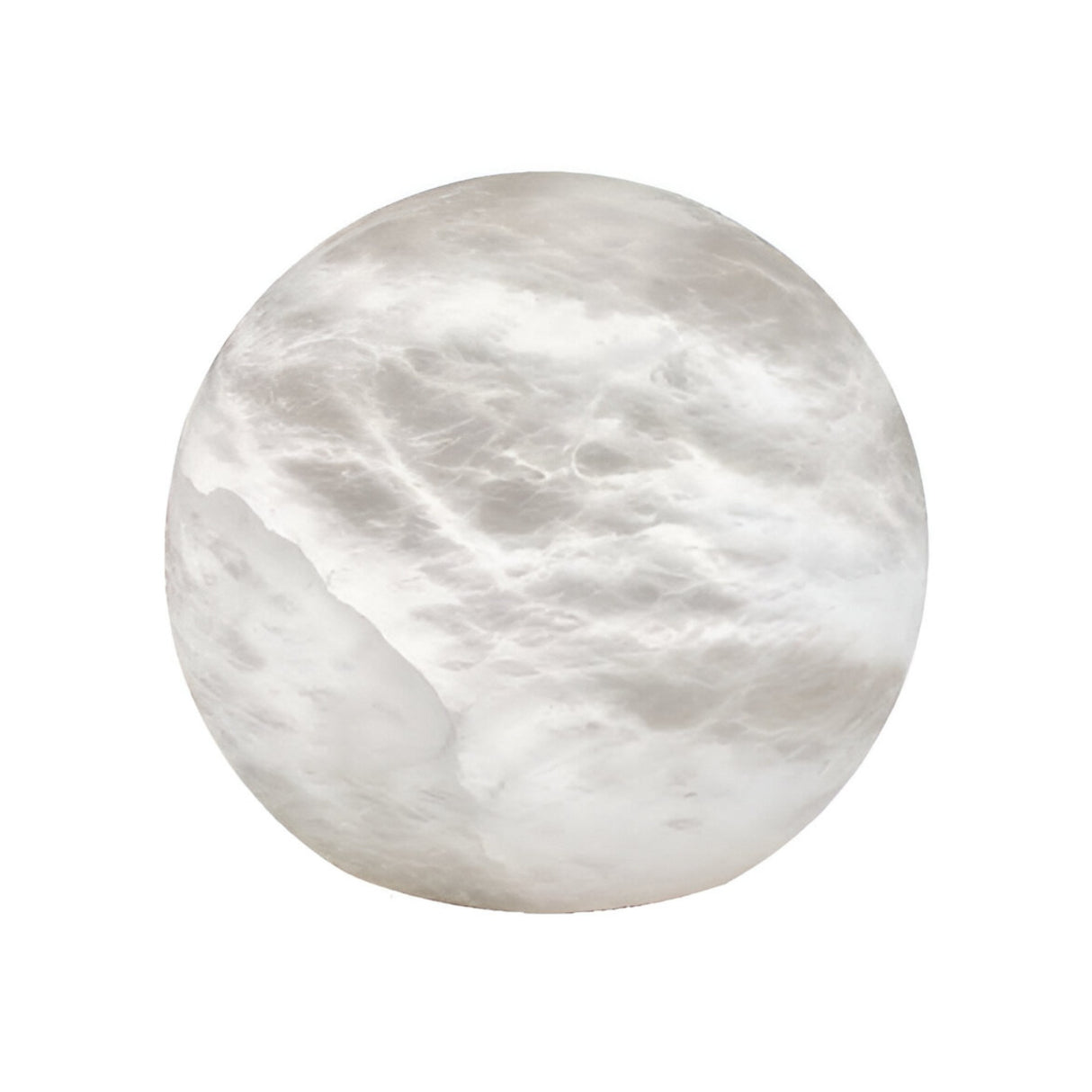 The Marvello 1 Light Orb Alabaster Table Lamp in Soft White features a smooth, round shape with subtle gray marbling, resembling Spanish alabaster, beautifully displayed against a plain white background.