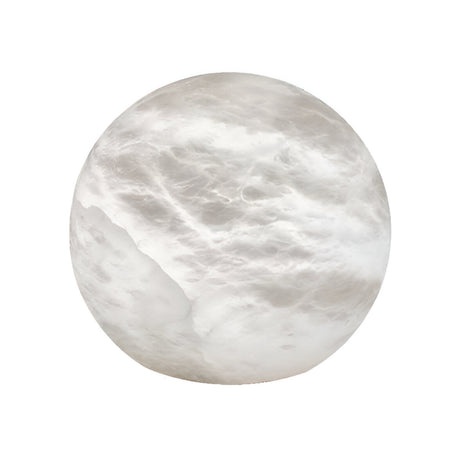 The Marvello 1 Light Orb Alabaster Table Lamp in Soft White features a smooth, round shape with subtle gray marbling, resembling Spanish alabaster, beautifully displayed against a plain white background.