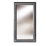 Nick Silver Leaf Full Length Mirror 189cm, rectangular wall mirror with a wide faceted silver leaf frame in a folded pyramid pattern, on a plain white background.