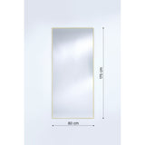 Lucka Gold Framed Full Length Mirror, a rectangular wall mirror with a slim gold metal frame and clear glass, shown with 175cm by 80cm dimension labels on a plain light background.