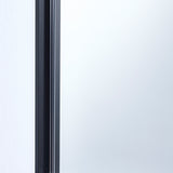 Close-up of the Lucka Black Slim Framed Full Length Mirror's edge, showing the thin black metal frame flush against the glass, set against a white wall.