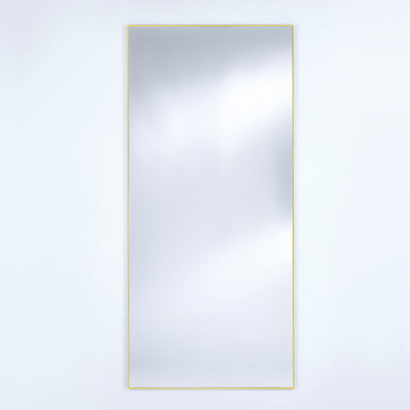 Lucka Gold Framed Full Length Mirror, a rectangular wall mirror with a slim gold metal frame and clear glass, shown against a plain white background.