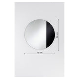 Cord Black round wall mirror, 58cm, frameless with one half clear mirror and one half black tinted glass, shown with dimension guides on a plain white background.
