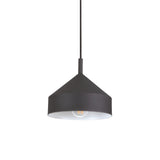 The Elysian 1 Light Pendant in Black, measuring 21cm, is a minimalist light fixture with a modern conical design and a visible bulb. It hangs from a black cord against a plain white background, making it perfect for enhancing minimalist interiors.