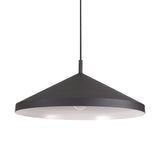 The Elysian 1 Light Pendant - Black, 50cm features a sleek black conical design suspended from a slender rod. Its white interior maximizes the glow of the central bulb, with dimmable capabilities to create the perfect atmosphere.