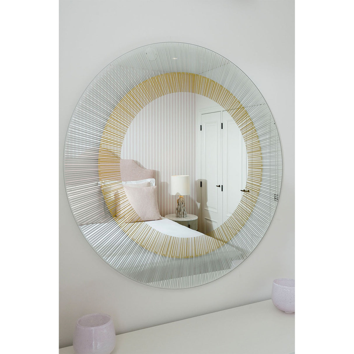 Yoko Bronze Sunburst Printed Glass Round Mirror 105cm