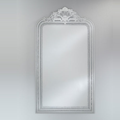 Haussmann full length mirror, 175cm, with an arched moulded frame and scrolled crest detail in a silvered finish, set against a plain light grey background.