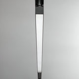 Close-up of the Dune UGR 3-Phase LED Linear Track Light, featuring a modern, minimalist design with a triangular shape and frosted glass diffuser, mounted against a plain gray background. Its sleek lines and monochromatic black color seamlessly integrate into any 3-Phase Track System.