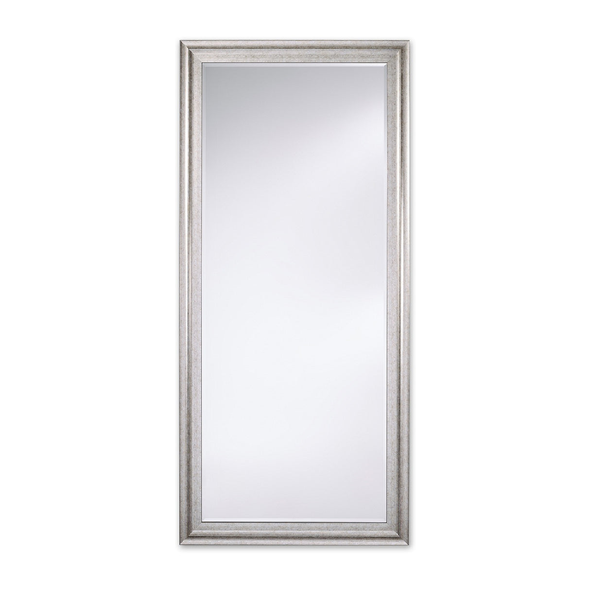 Metz Silver Ornate Framed Full Length Mirror 184cm, a rectangular full-length mirror with a stepped, broken silver moulded frame, shown against a plain white background.