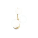 The Solana 3 Light Ceiling & Wall Light - White boasts a gold metallic base and three round white glass globes arranged vertically. This fixture is a perfect example of minimalist lighting, offering an elegant accent to contemporary interiors. It's ideal for anyone looking for both style and modern functionality in ceiling and wall lights.