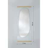 Obu Organic Full Length Leaning Mirror 178cm, a rectangular glass mirror with an organic rock-shaped silvered centre and gold-finished edges, shown with dimensions on a plain background.