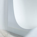 Close-up of the lower curve and the gold bar that runs across the foot of the clear glass panel.