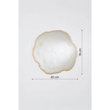 Arbo Gold Tree Ring Printed Glass Wall Mirror, 80cm wide irregular tree-slice shape with gold sawn-style edge and printed growth rings, shown with dimensions on a plain white background.