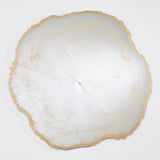 Arbo Gold Tree Ring Printed Glass Wall Mirror 80cm, frameless with an irregular tree-slice outline, gold sawn edge, and printed growth rings on the glass, shown on a plain light background.