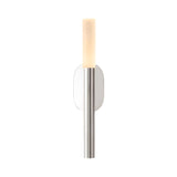 The Aurelian LED Vertical Column Wall Light features a satin nickel base, an elongated alabaster shade in soft white, and an oval backplate, adding modern style and gentle illumination to any space.
