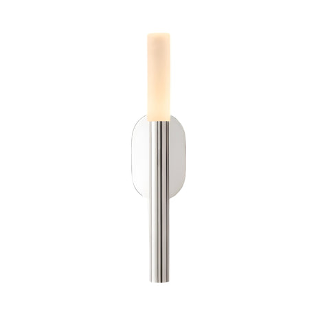 The Aurelian LED Vertical Column Wall Light features a satin nickel base, an elongated alabaster shade in soft white, and an oval backplate, adding modern style and gentle illumination to any space.