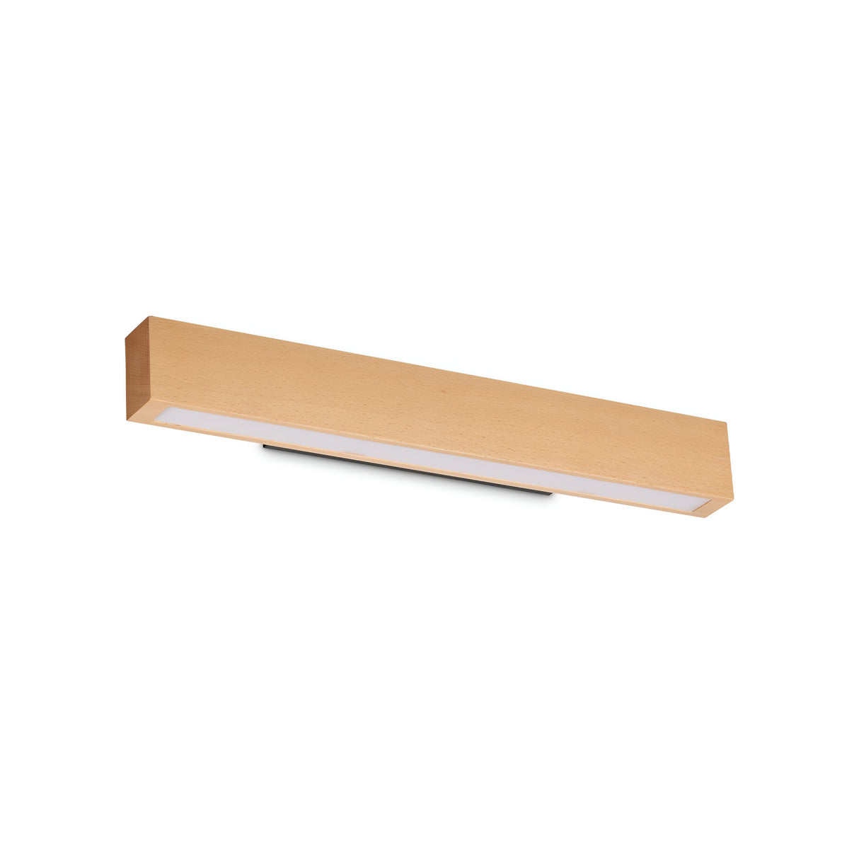 The Erin LED Wood Wall Light 13W 3000K in Light Brown, measuring 60cm, is mounted on the wall and emits a warm, soft glow. Its sleek design highlights a minimalist aesthetic with natural wood lighting.