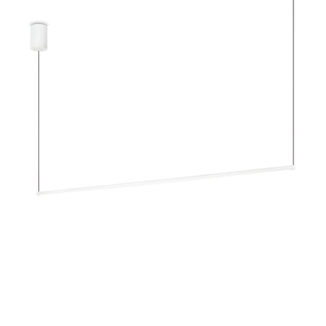 The Lumara LED Linear Suspension 20W 3000K in white showcases a minimalist design with a thin, horizontal bar and cylindrical mount. Its energy-efficient nature stands out against the plain white background, highlighting the sleek, modern aesthetic of this fixture.