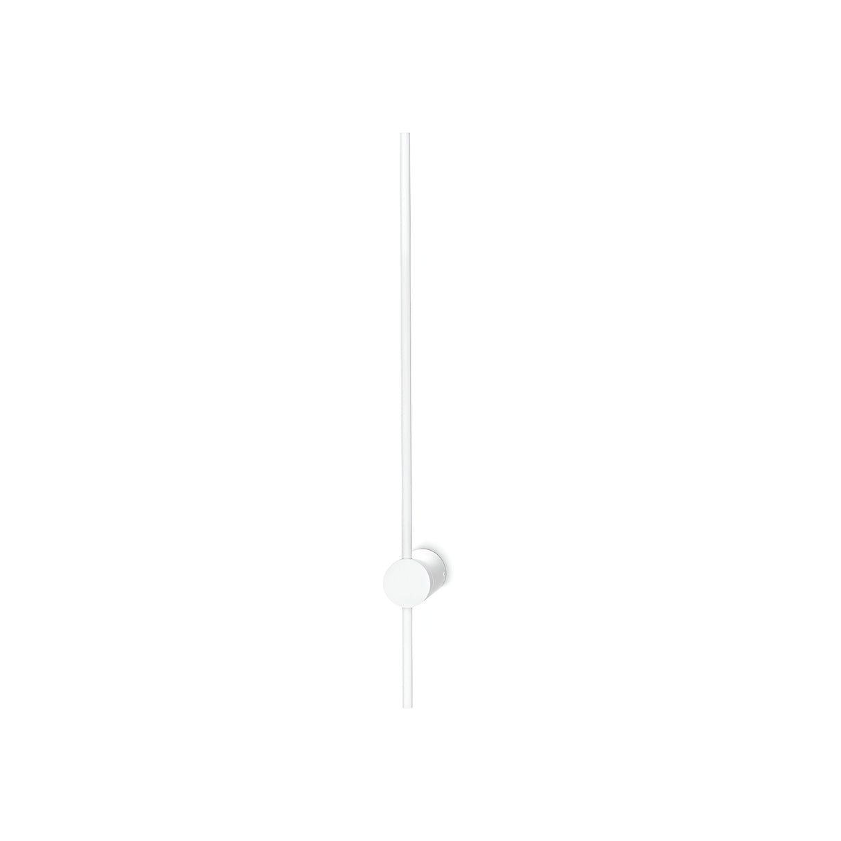 The minimalist design of a white vertical sliding door lock mechanism set against a plain white background is complemented by the subtle illumination provided by the Lumara LED Bar Wall Light 12.5W 3000K in white, highlighting its simple cylindrical handle.