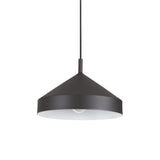 The Elysian 1 Light Pendant - Black, 30cm showcases a sleek black conical shade suspended from a slender cord. Its white interior gently diffuses light, capturing the essence of modern minimalist design. This contemporary lighting fixture epitomizes elegance in its modern black pendant form.