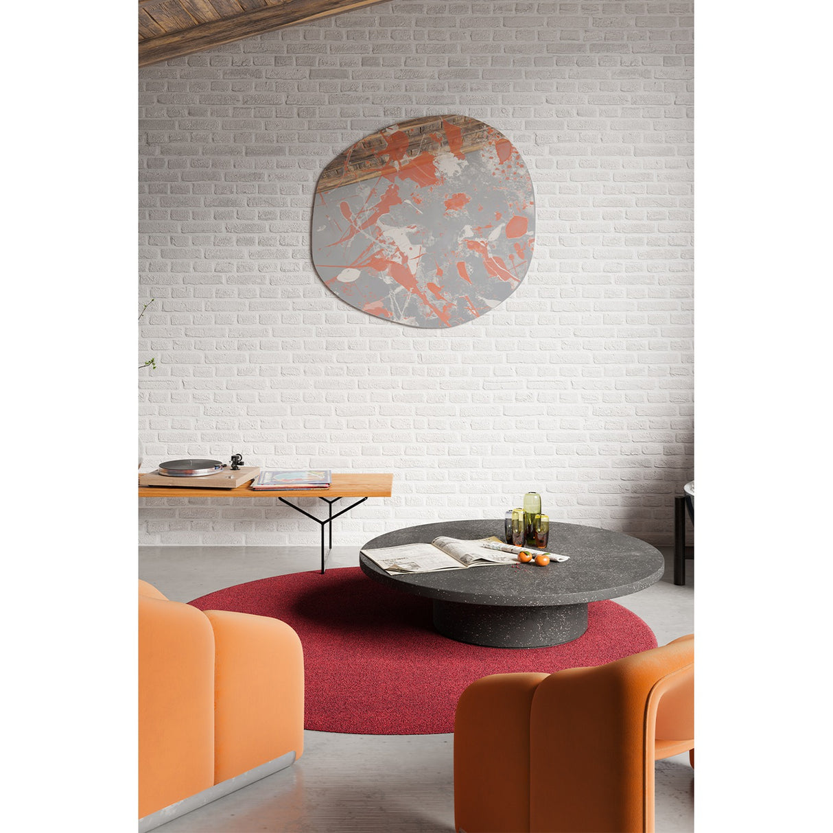 Floc Paint Splatter Printed Glass Wall Mirror 105cm