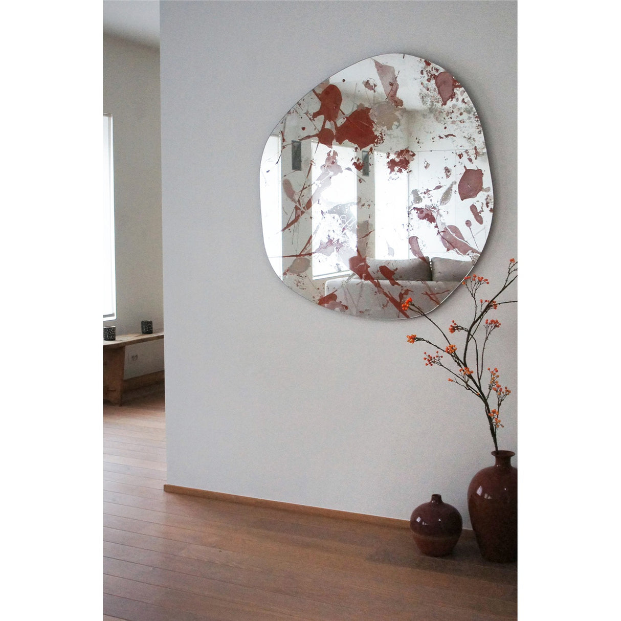 Floc Paint Splatter Printed Glass Wall Mirror 105cm