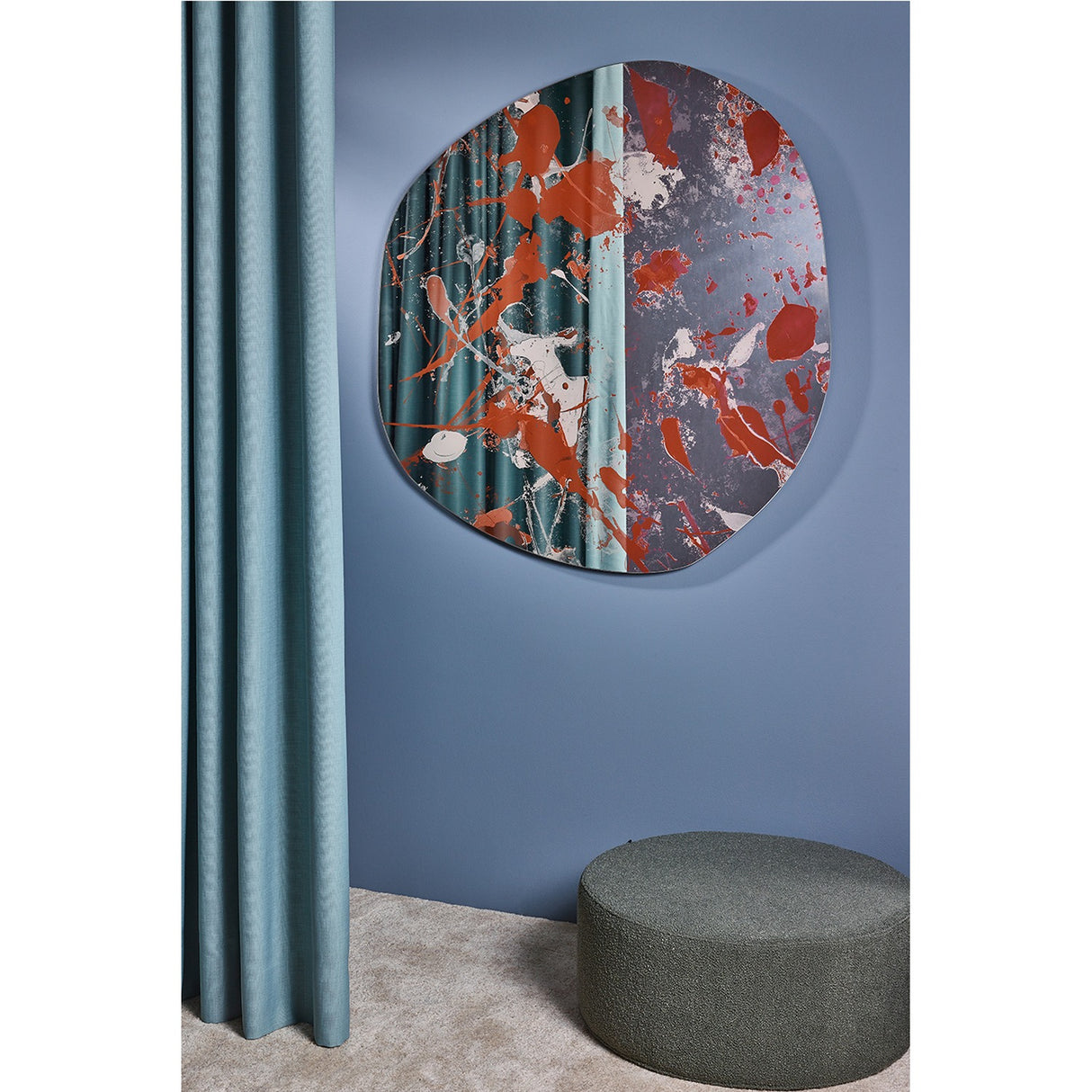 Floc Paint Splatter Printed Glass Wall Mirror 105cm