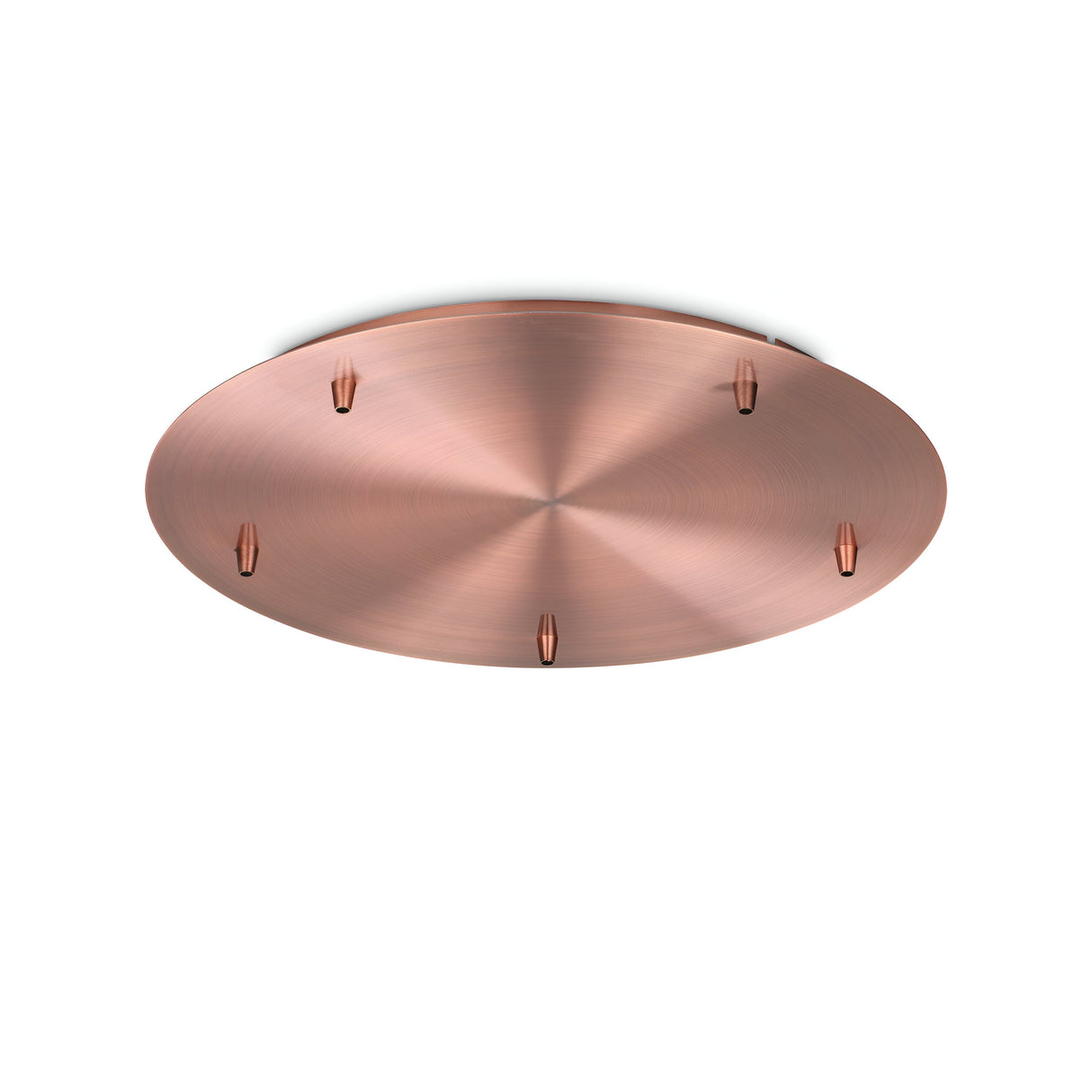 The Glacia 5 Light Standard Canopy in a copper finish showcases rustic charm with its sleek design and five evenly spaced hooks, elegantly highlighted against a plain white background.