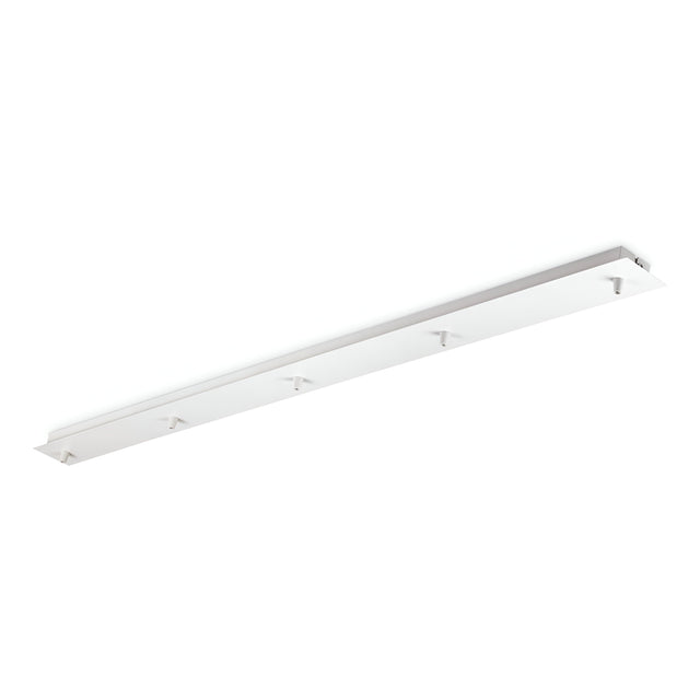 Introducing the Glacia Base Canopy 5 Light Rectangle in White—a minimalist LED ceiling light fixture with five evenly spaced lamp holders, designed to fit flush against your ceiling for a sleek and modern look. Ideal for multi-light setups, it enhances any interior space with its contemporary aesthetic.