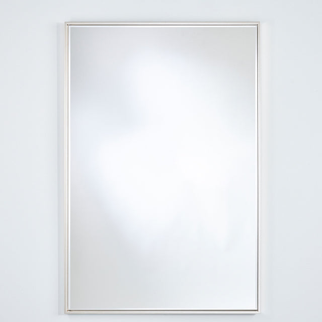 Soho Silver Slim Framed Rectangular Wall Mirror, 121cm tall with a narrow pale silver frame, plain glass surface, shown on a light grey background.