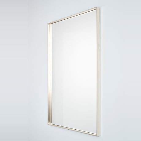 Soho Silver Slim Framed Rectangular Wall Mirror, 121cm, with a narrow pale silver frame, shown at an angle against a plain light background.