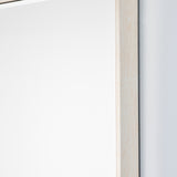 Close-up of the Soho Silver Slim Framed Full Length Mirror, showing the narrow, squared-off pale silver frame edge against a plain light wall.