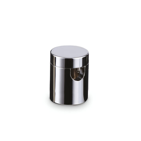 Against a white background sits the Sparion Small Cable Holder, featuring a shiny cylindrical design with a polished chrome finish and a side opening.