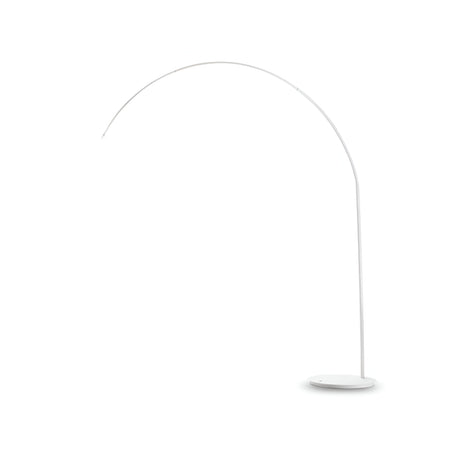 The Lucidia Floor Lamp Arm - White embodies a minimalist style with its modern, curved arch and adjustable arm. Elegantly standing on a circular base, its sleek design brings a sophisticated, contemporary flair to any living room or office setting.