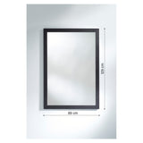 Dimension drawing of the charred wood framed mirror, marked 89cm wide by 129cm high with a depth of 2cm.