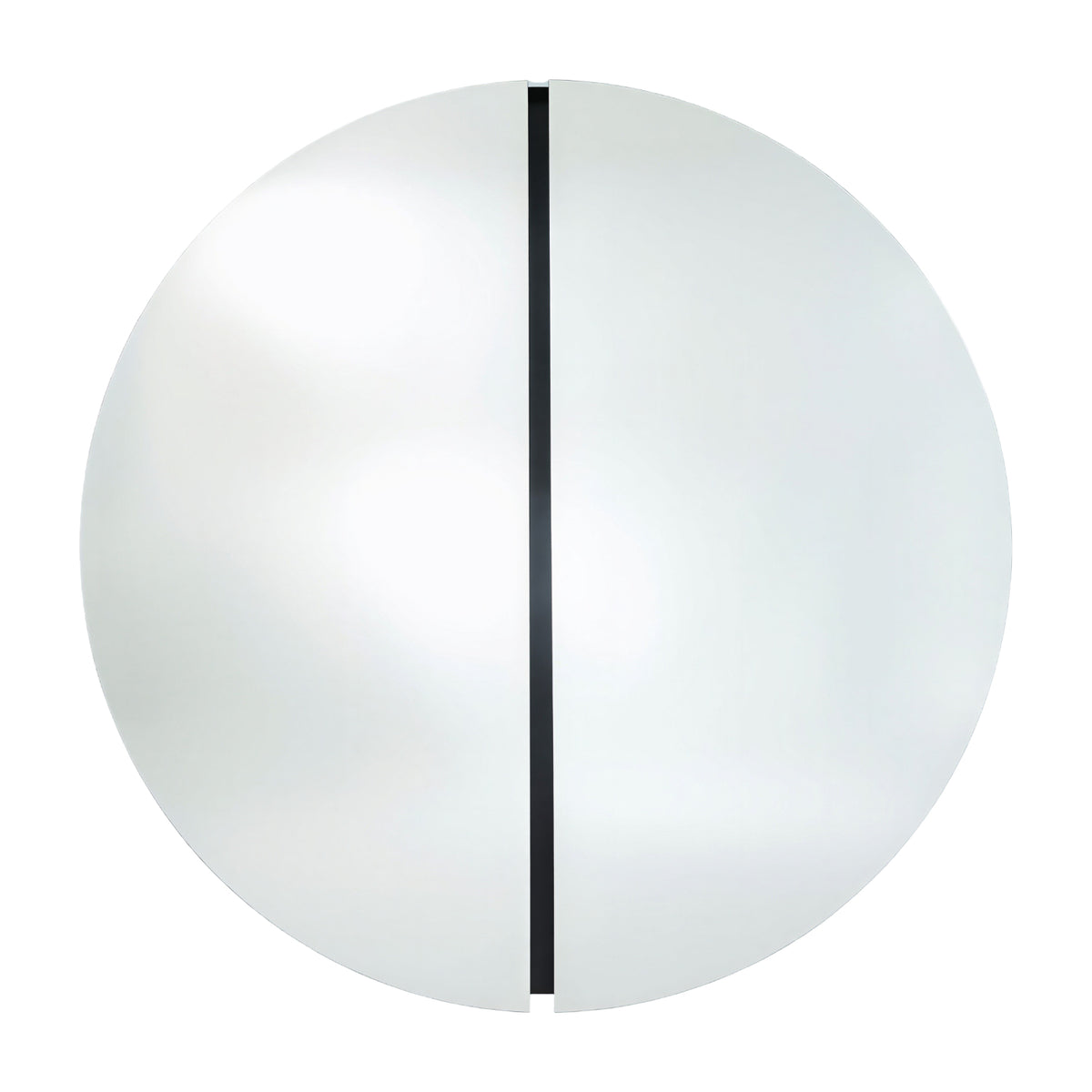Luna Black Two Piece Round Wall Mirror, 200cm, frameless circular design split into two halves by a recessed black lacquered glass strip, shown on a white background.