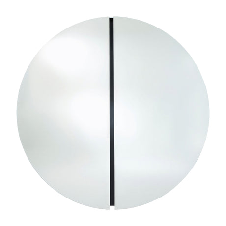 Luna Black Two Piece Round Wall Mirror, 200cm, frameless circular design split into two halves by a recessed black lacquered glass strip, shown on a white background.