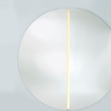 Luna Light LED Two Piece Round Wall Mirror 200cm, a frameless circular mirror split into two halves with a vertical LED strip lighting the central seam, on a plain light background.