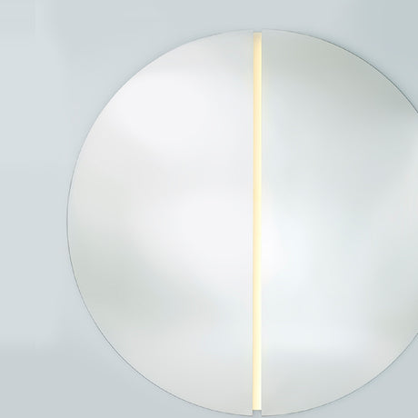 Luna Light LED Two Piece Round Wall Mirror 200cm, a frameless circular mirror split into two halves with a vertical LED strip lighting the central seam, on a plain light background.