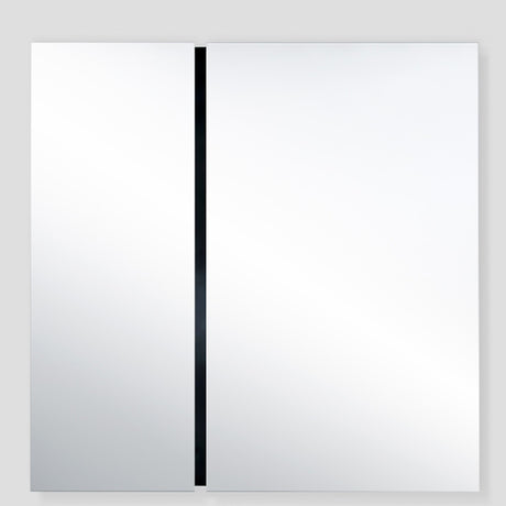 Luna Black Two Piece Square Wall Mirror 200cm, a frameless square mirror split into two panes with a black lacquered glass strip down the centre, shown on a plain light background.