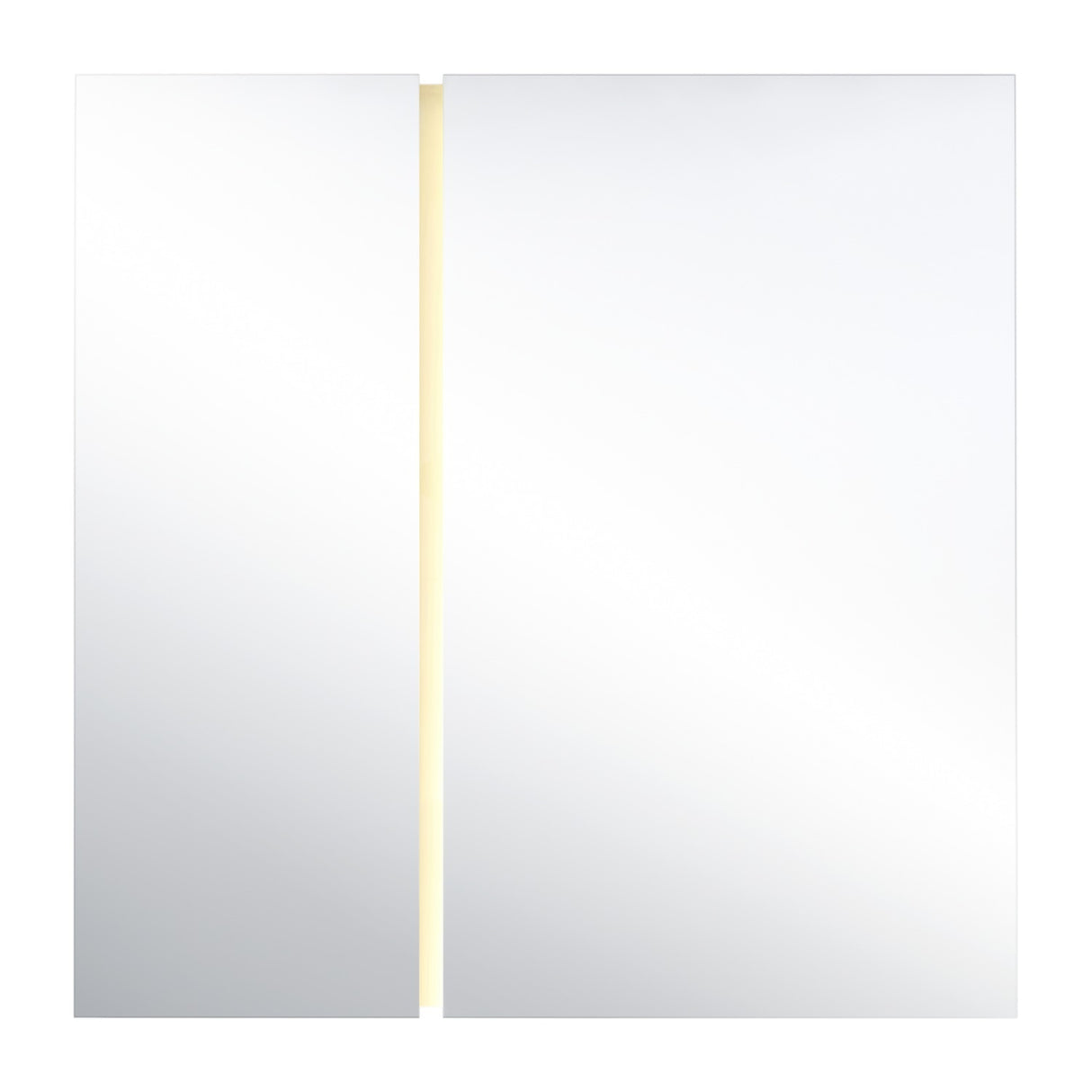 Luna Light LED Two Piece Square Wall Mirror 200cm, a frameless square mirror in two panes with a vertical LED strip lighting the central seam, shown against a plain white background.